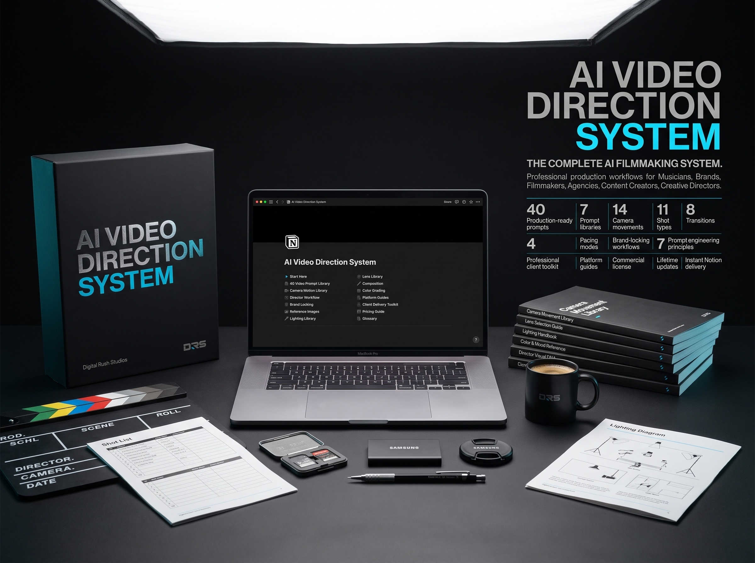 DRS AI Video Direction System — product cover art showing the Notion workspace and video direction system.